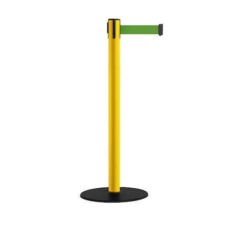 Montour Line Stanchion Belt Barrier Yellow Post Low Base 13ft. Green Belt S400-YW-GN-130